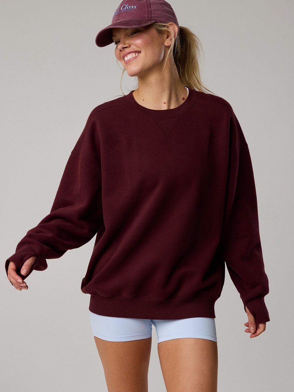 aerie Deep Burgundy Oversized Crew Sweatshirt